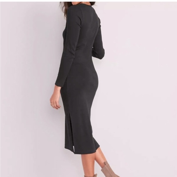 Old Navy Forest Green Long Sleeve V-neck Henley Midi Dress - Picture 2 of 8